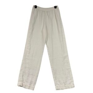 Chico's Linen Blend Pants Women's Small Elastic Waist‎ Pull On White Relax Beach